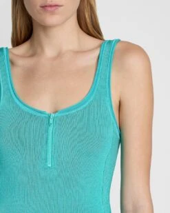 7 For All Mankind High Shine Quarter Zip Ribbed Tank In Atlantis -Mod Cloth Store b950f77181932d41bb732df1b2c23eef