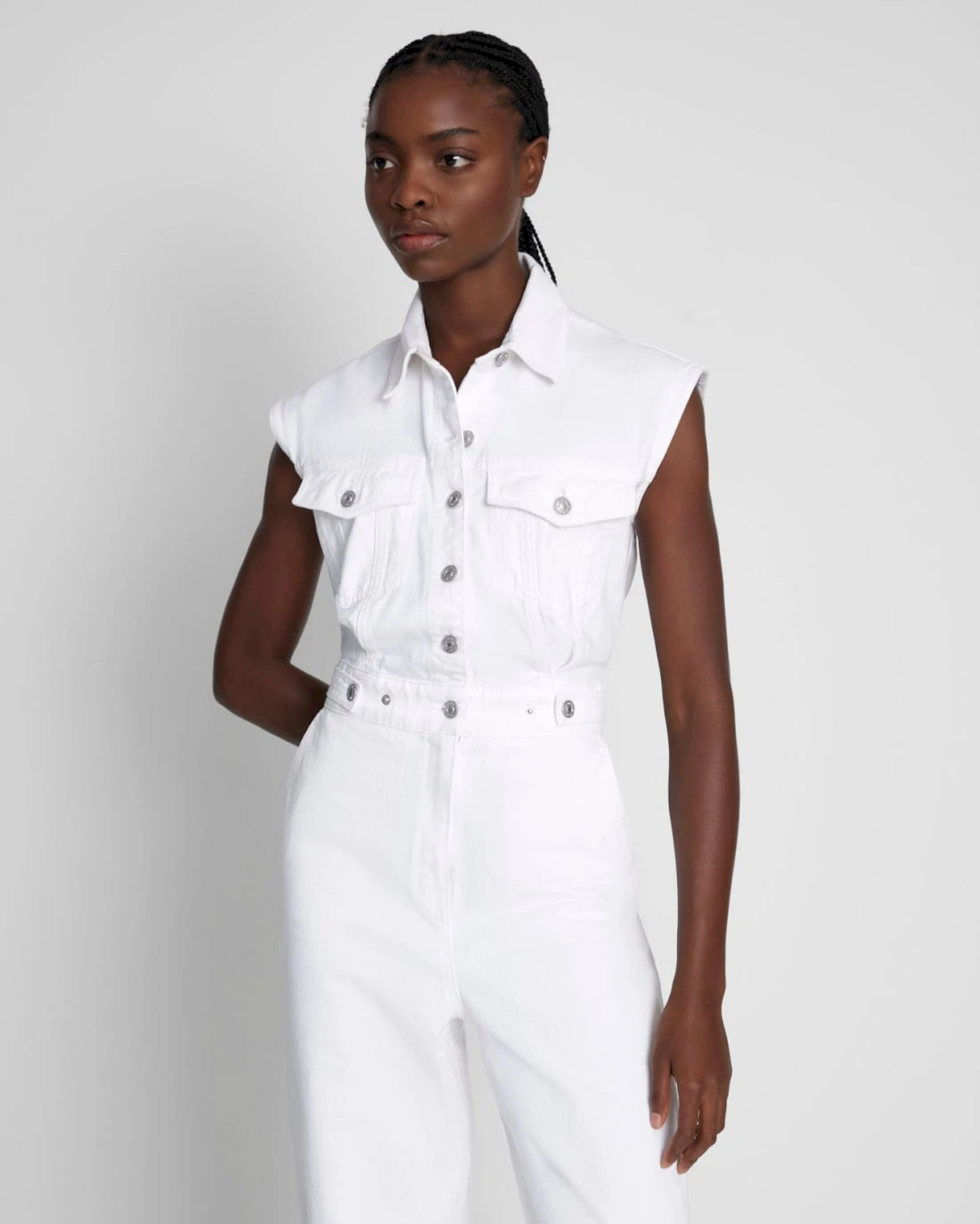 7 For All Mankind Denim Lustre Sleeveless Balloon Jumpsuit In Brilliant White 4 7 For All Mankind Denim Lustre Sleeveless Balloon Jumpsuit In Brilliant White - Image 2