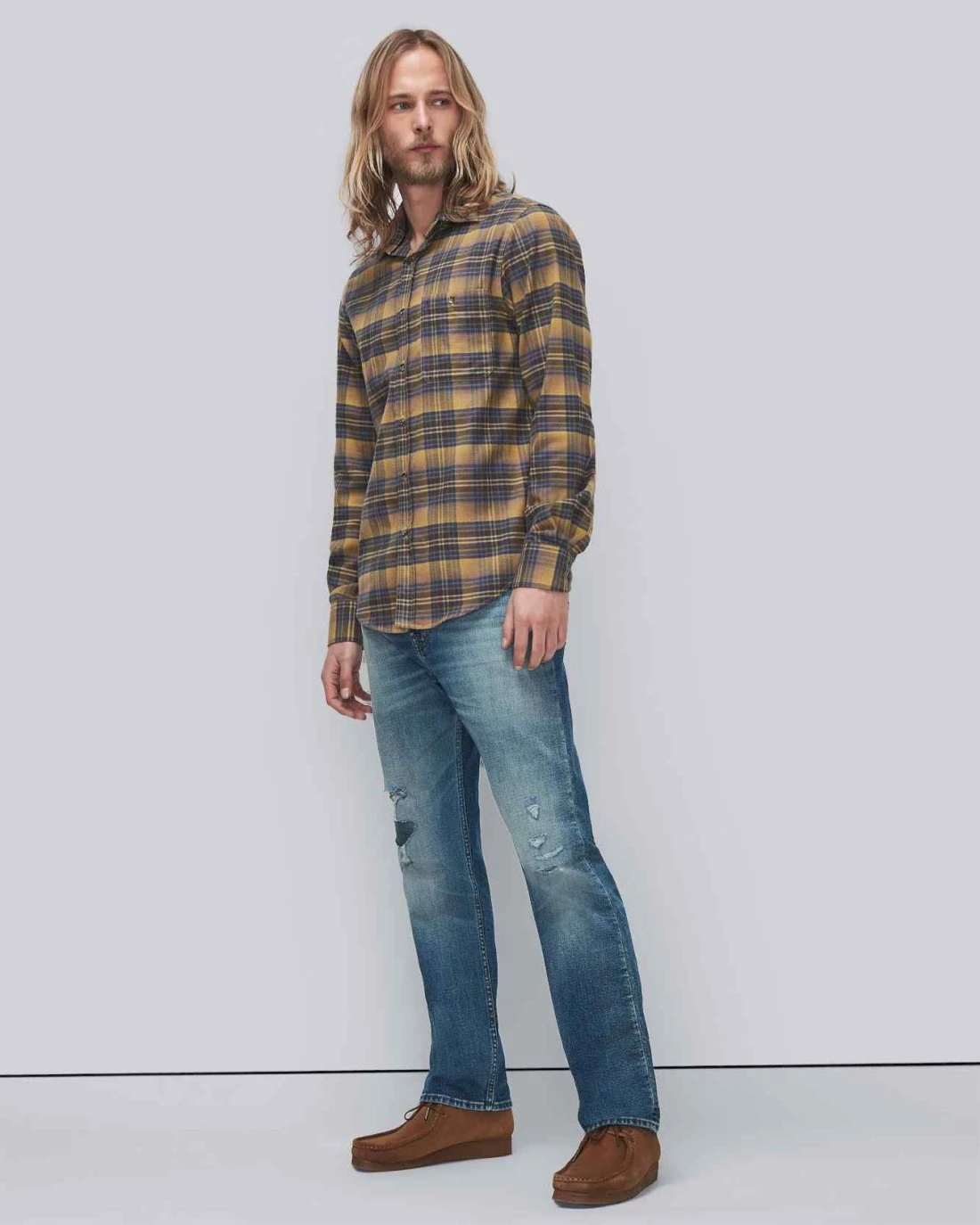 7 For All Mankind Check Plaid Shirt In Yellow And Blue Plaid 5 7 For All Mankind Check Plaid Shirt In Yellow And Blue Plaid - Image 3