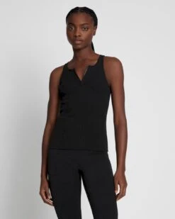 7 For All Mankind Quarter Zip Ribbed Tank In Moonless Night